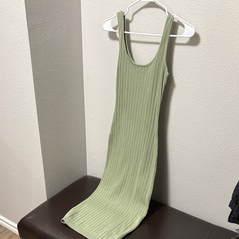 Windsor Ribbed Knit Dress in Soft Green